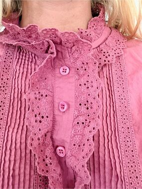 J. Crew Rose-Pink Cotton Blouse with Lace Trim